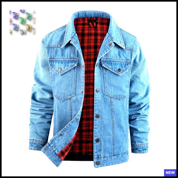Classic Slim Fit Denim Jacket Flannel Lined Vintage Western Trucker Coat